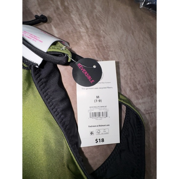 No Boundaries Womens Juniors Reversible Swimsuit Bathing Suit Black Green M 7-9 - Picture 6 of 7